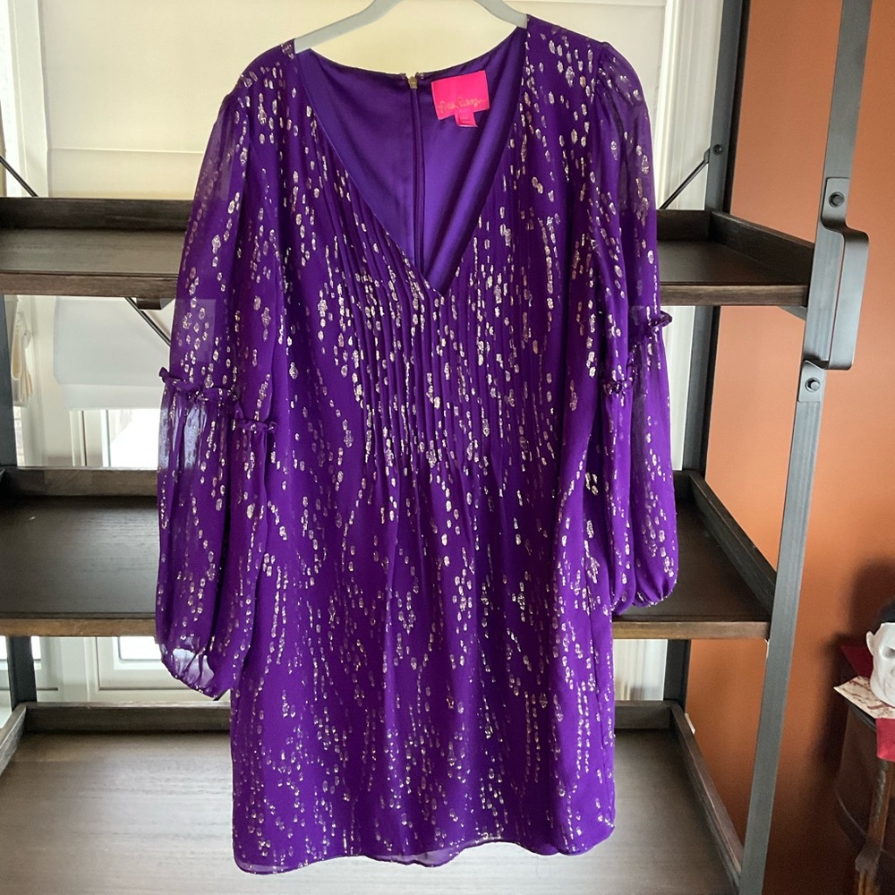 Lilly Pulitzer Cleme Silk Dress Purple Berry Chiffon